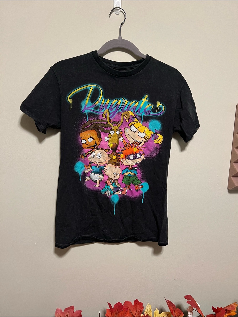 Nickelodeon Rugrats Black Graphic Tee with Neon Cartoon Print